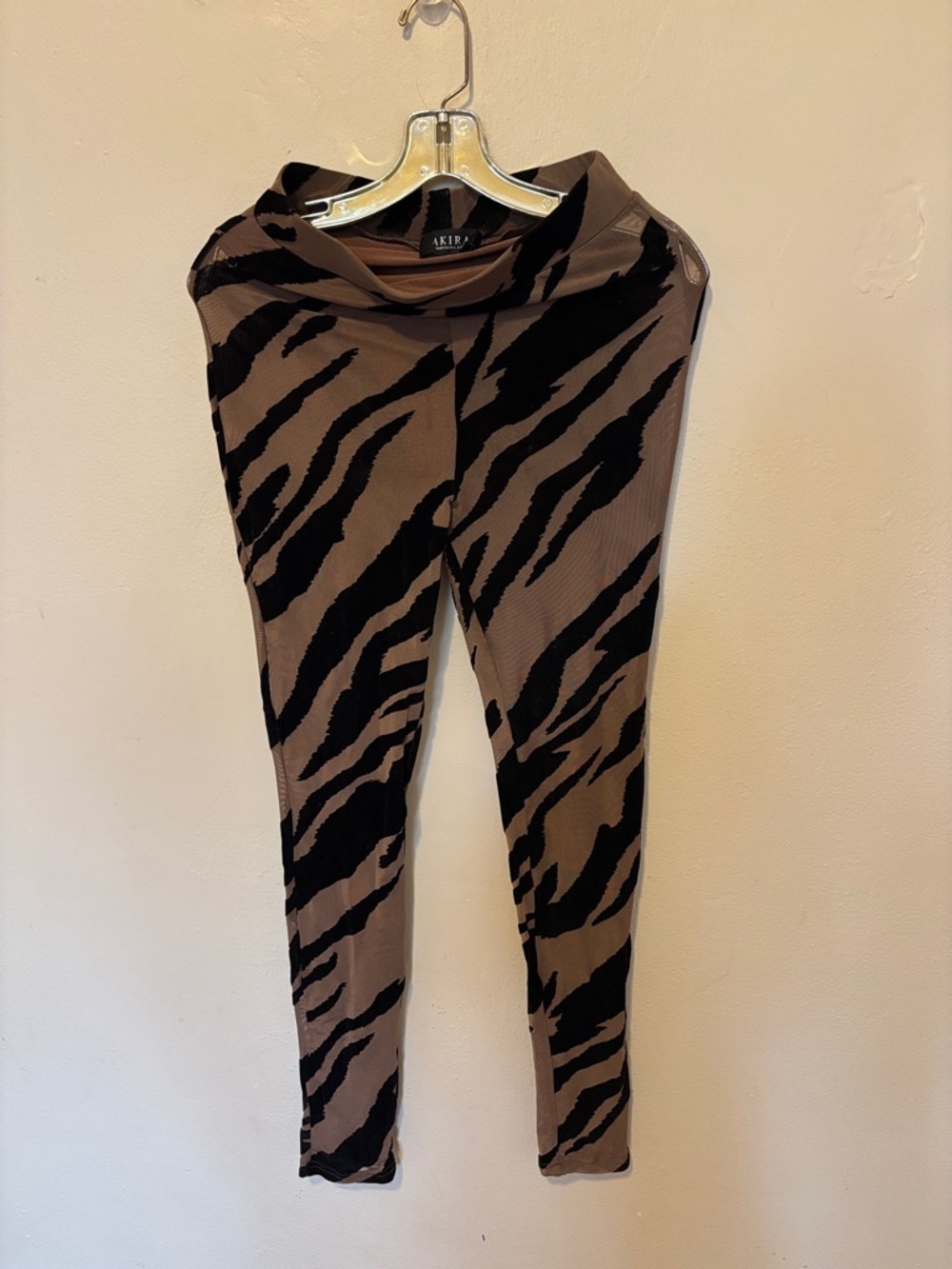 AKIRA Black and Brown Zebra-Stripe Leggings